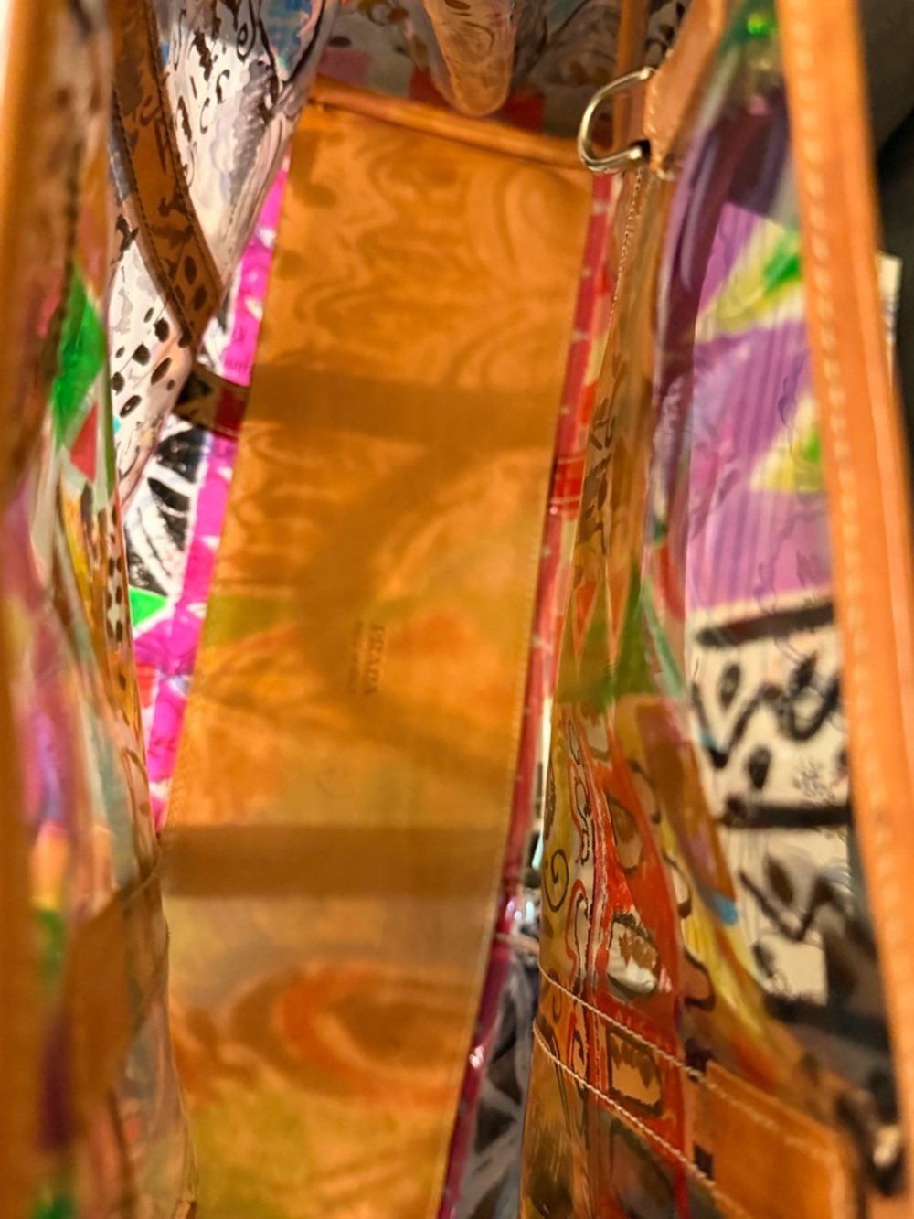 Prada Venezia Colorful Abstract Printed Tote Bag with Tan Leather Trim - Picture 16 of 17